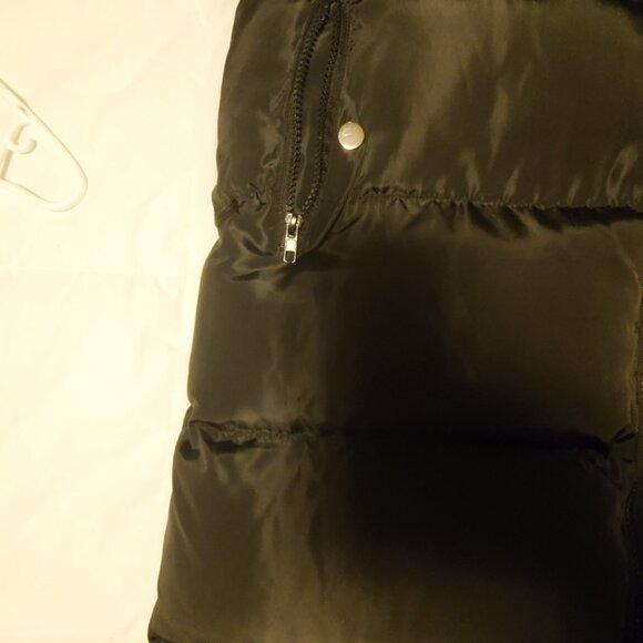 Like New Long Black Puffer Vest With Hood - Picture 4 of 9